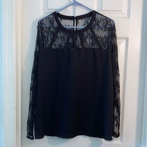 New York & Company Blouse, Black, XL, lace top and arms.